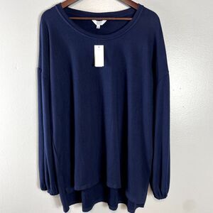 Crown & Ivy 2X NWT Harbor Navy Blue Sweatshirts Blouse Soft Comfy Plus Size 2X